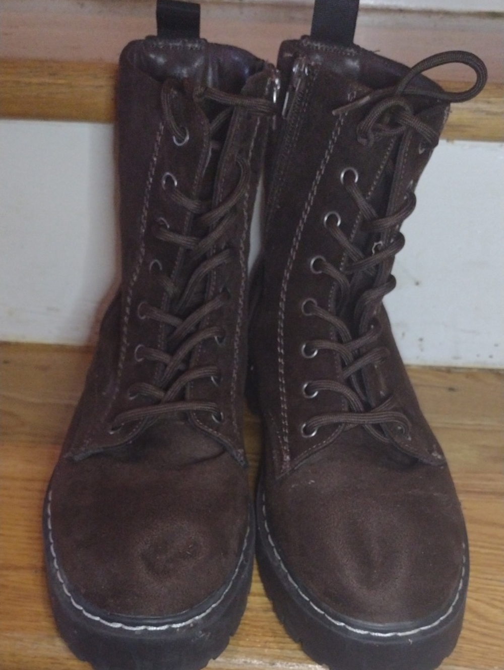 UNIONBAY Dark Brown Lace-Up Suede Combat Boots